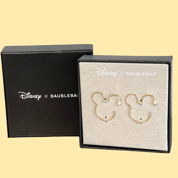 Disney x BaubleBar Mickey Mouse Gold Threader Hoop Earrings - Picture 9 of 13